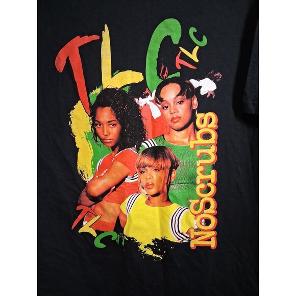 NWOT TLC No Scrubs Graphic T-Shirt Retro 90s Y2K Hip Hop Streetwear Large Black - Picture 2 of 4